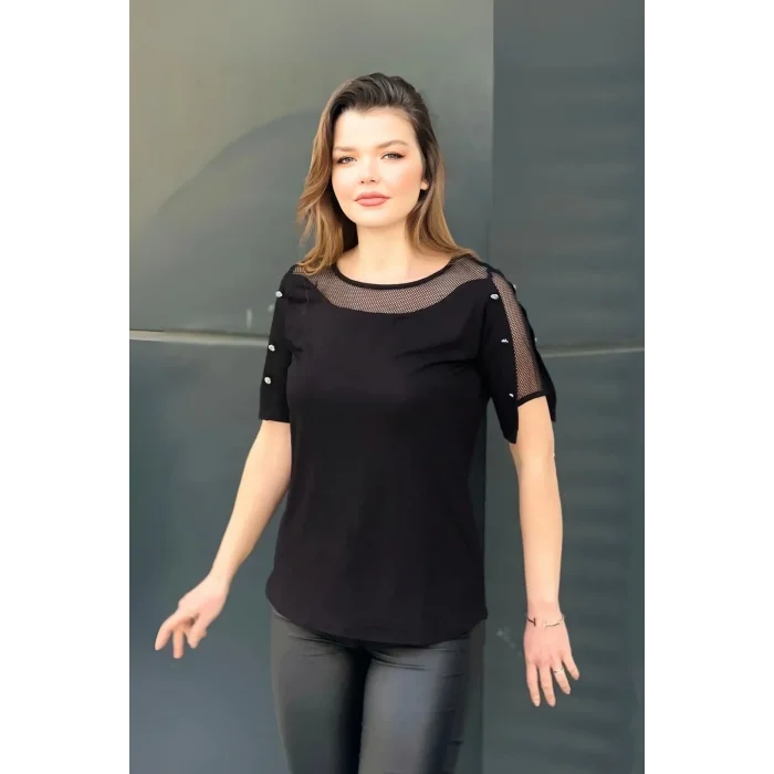 Omuz Fileli Düğme Detaylı Bluz