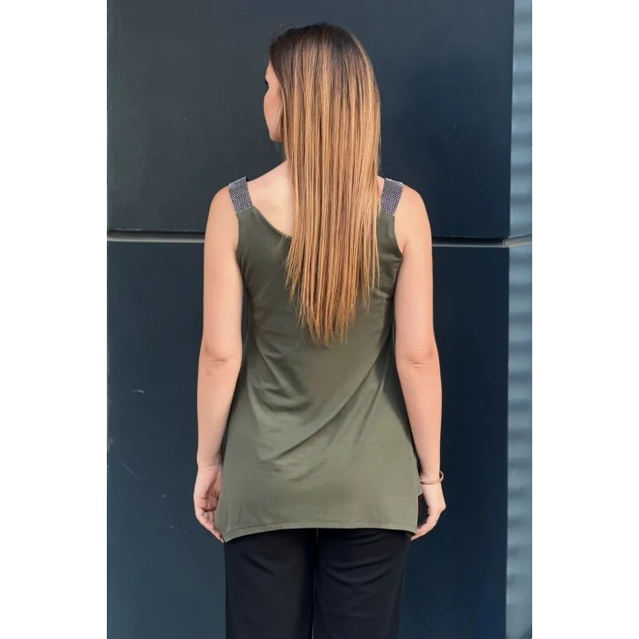 Omuz Taş Detay Askılı Asimetrik Bluz