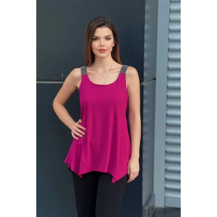 Omuz Taş Detay Askılı Asimetrik Bluz