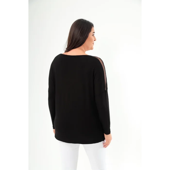 Omuz Tül Detaylı Taş Baskılı Bluz