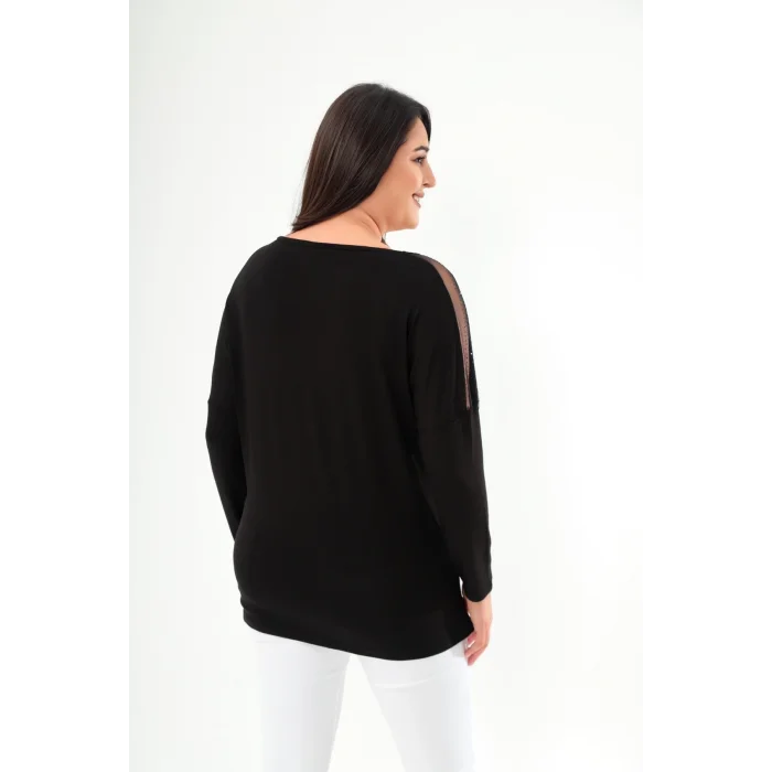 Omuz Tül Detaylı Taş Baskılı Bluz