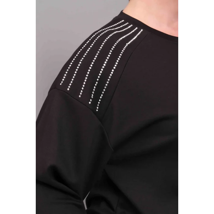 Omuzlar Taş Baskılı Sweatshirt