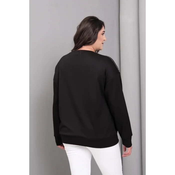 Omuzlar Taş Baskılı Sweatshirt