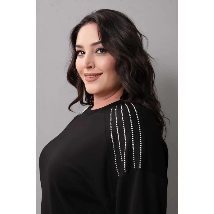 Omuzlar Taş Baskılı Sweatshirt