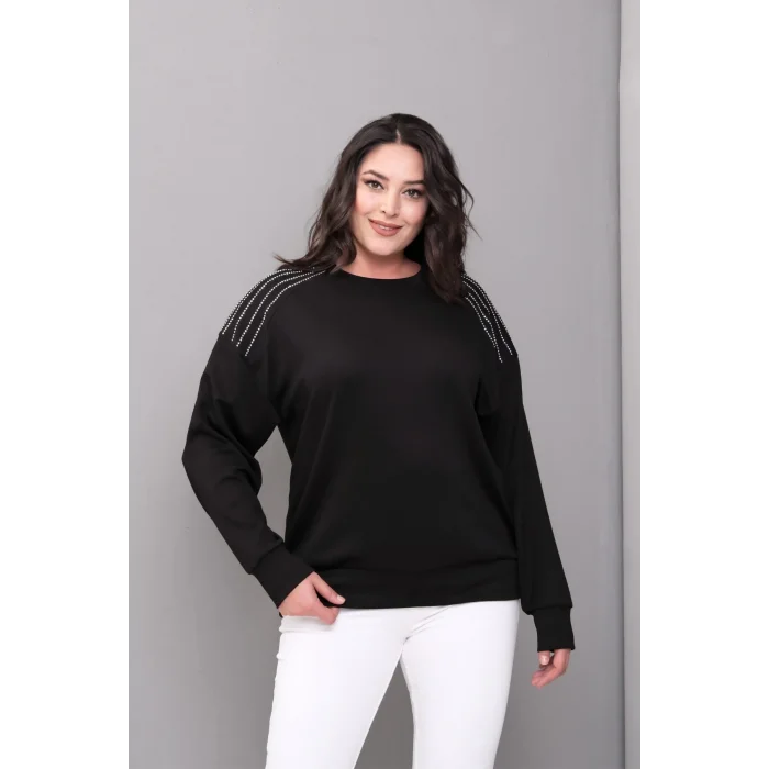 Omuzlar Taş Baskılı Sweatshirt