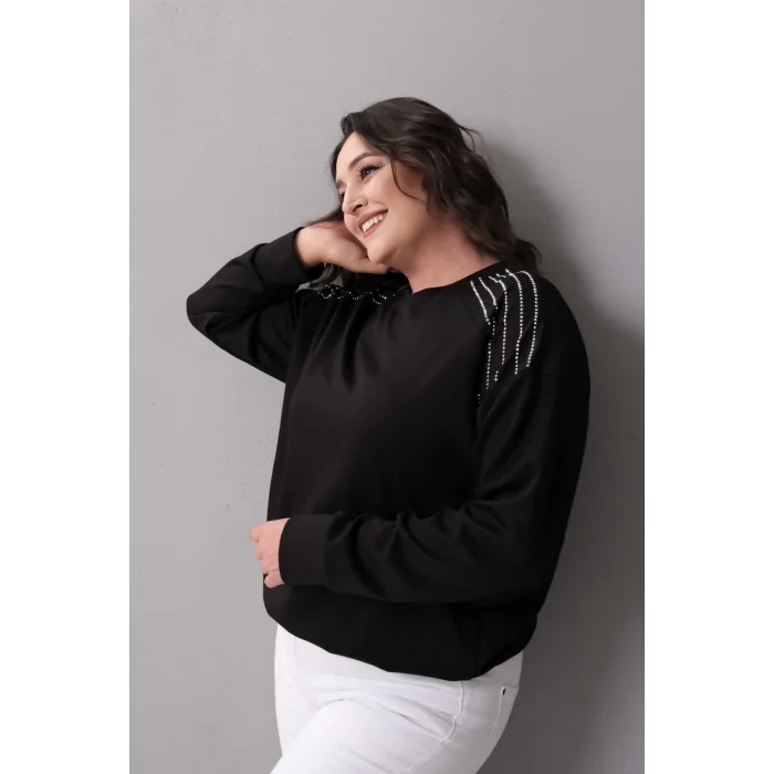 Omuzlar Taş Baskılı Sweatshirt