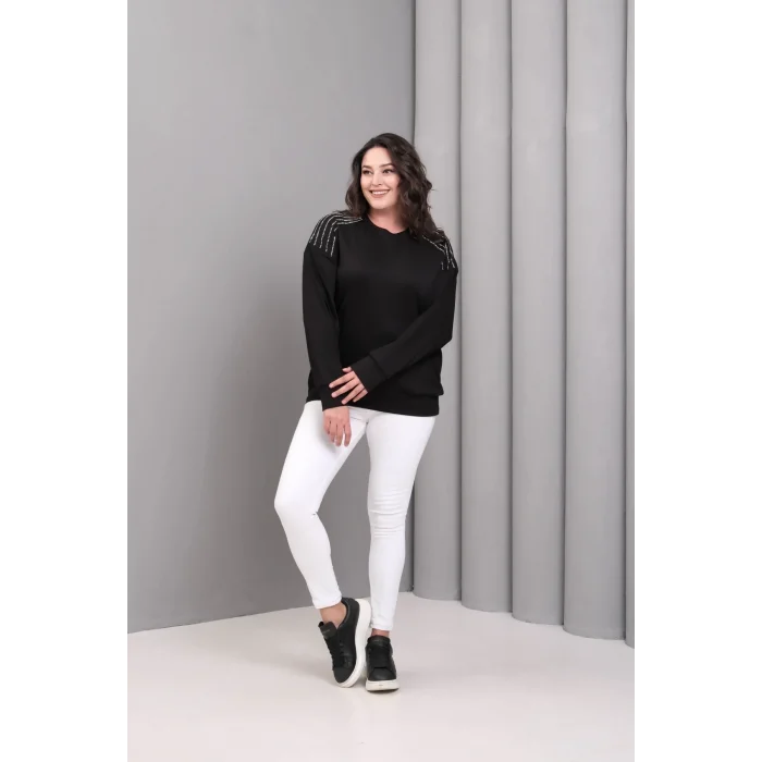 Omuzlar Taş Baskılı Sweatshirt