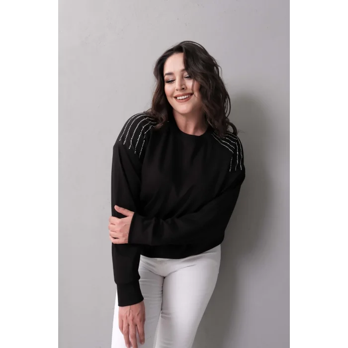 Omuzlar Taş Baskılı Sweatshirt