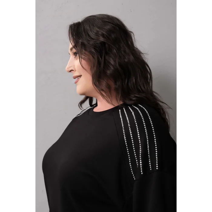 Omuzlar Taş Baskılı Sweatshirt