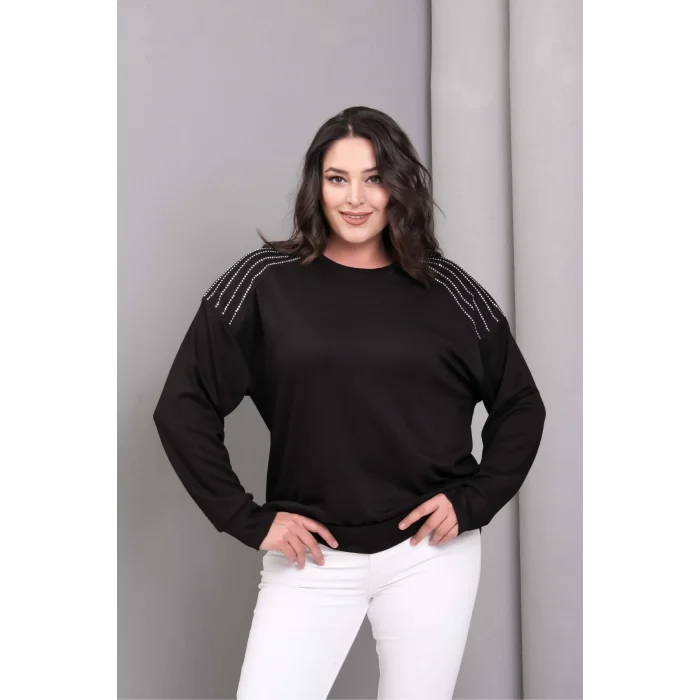 Omuzlar Taş Baskılı Sweatshirt