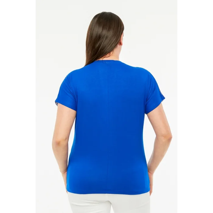 Omuzları File Taşlı V Yaka Bluz