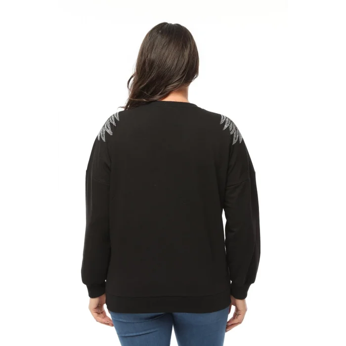 Omuzları Kanat Taş Baskılı Sweatshirt