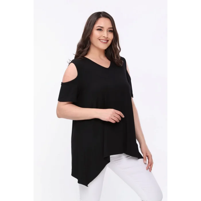 Omuzları Pencereli Asimetrik Bluz