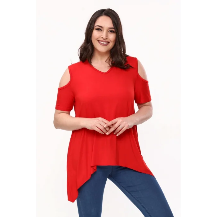 Omuzları Pencereli Asimetrik Bluz