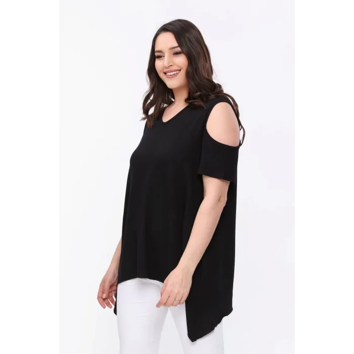 Omuzları Pencereli Asimetrik Bluz