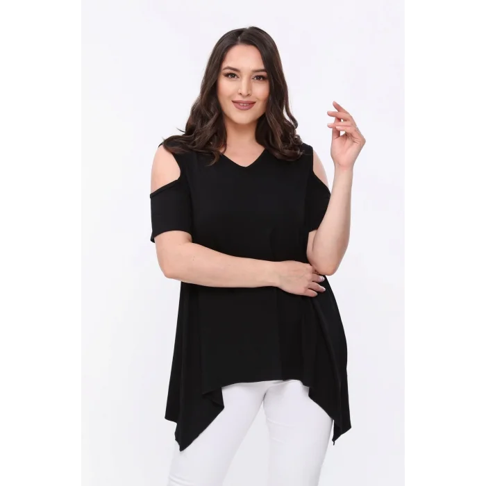 Omuzları Pencereli Asimetrik Bluz