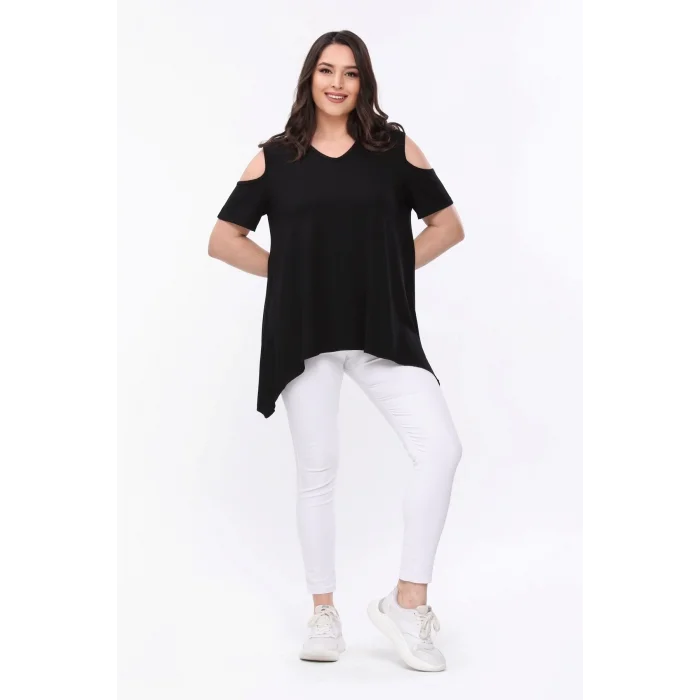 Omuzları Pencereli Asimetrik Bluz