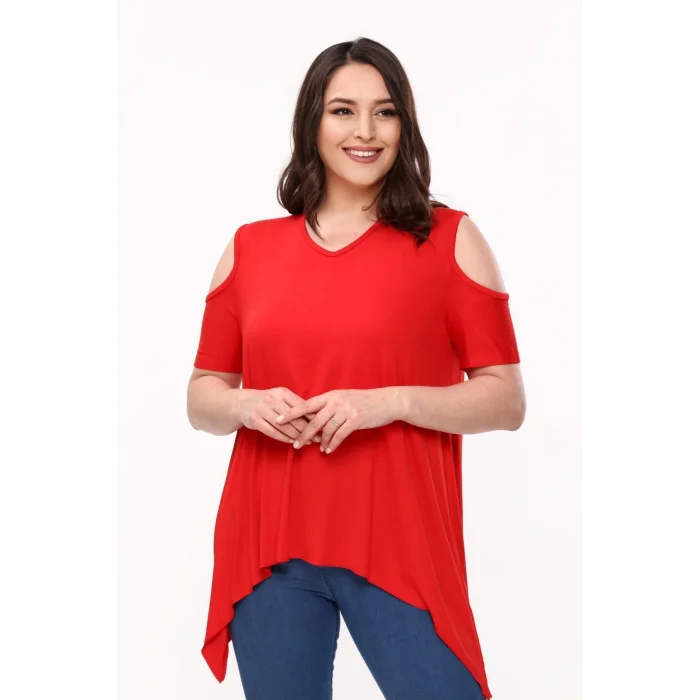 Omuzları Pencereli Asimetrik Bluz