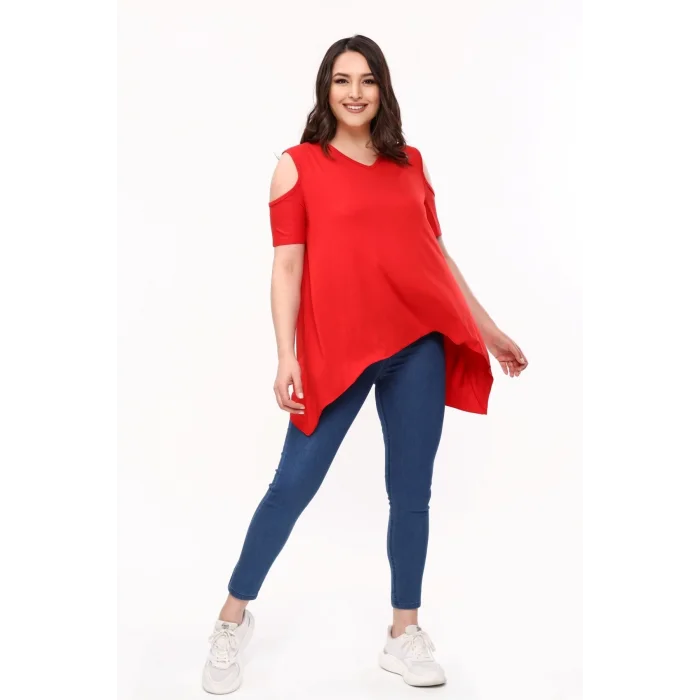 Omuzları Pencereli Asimetrik Bluz