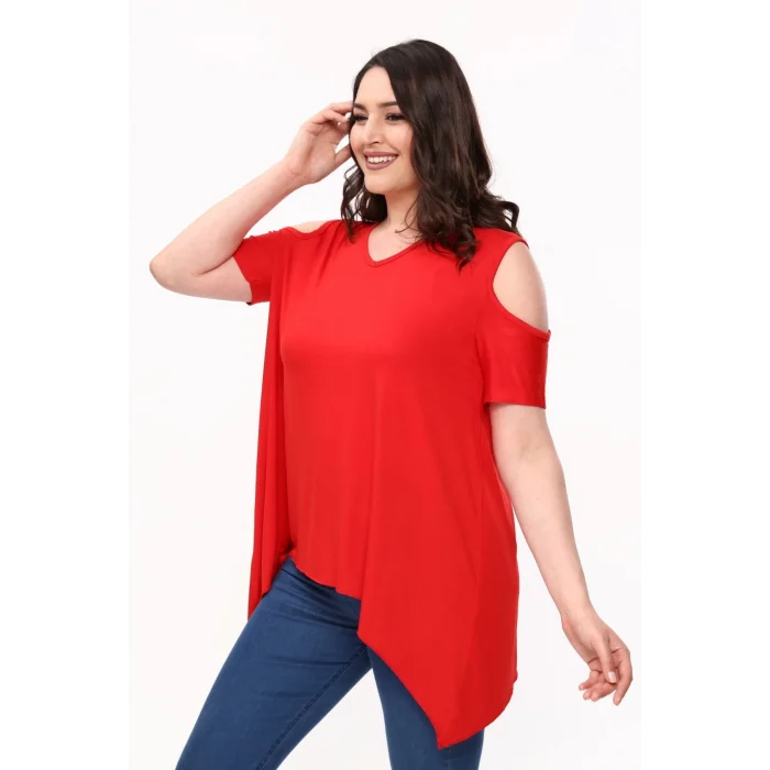Omuzları Pencereli Asimetrik Bluz