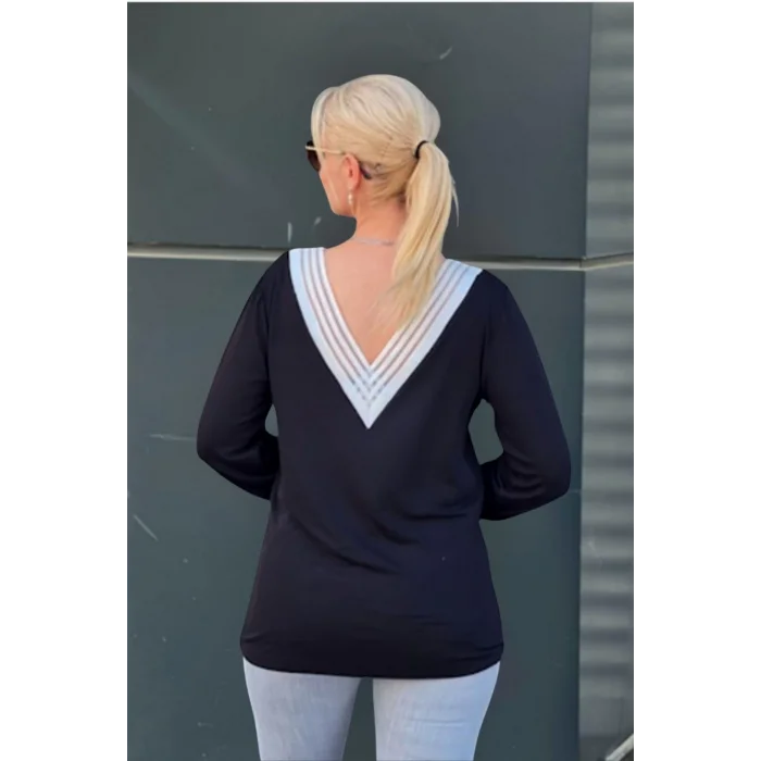 Ön Arka V Beyaz Şerit Bluz