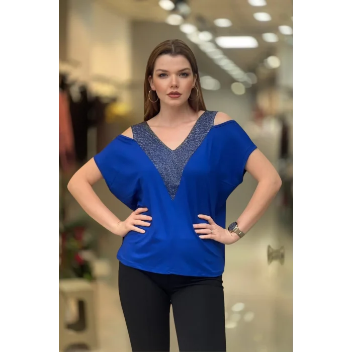 Ön ve Arkası V Simli Bluz