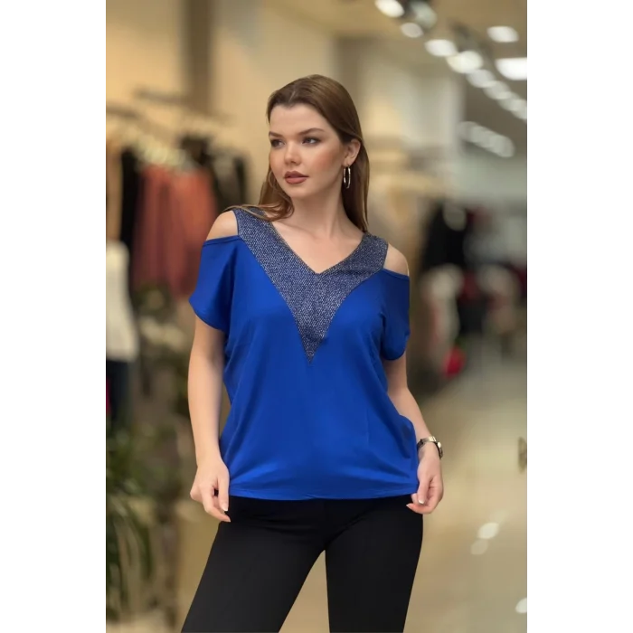 Ön ve Arkası V Simli Bluz