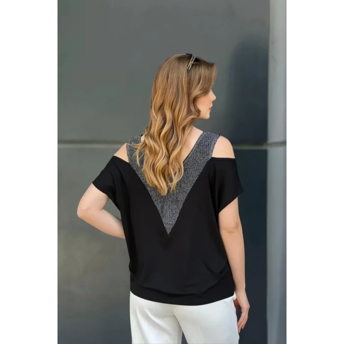 Ön ve Arkası V Simli Bluz