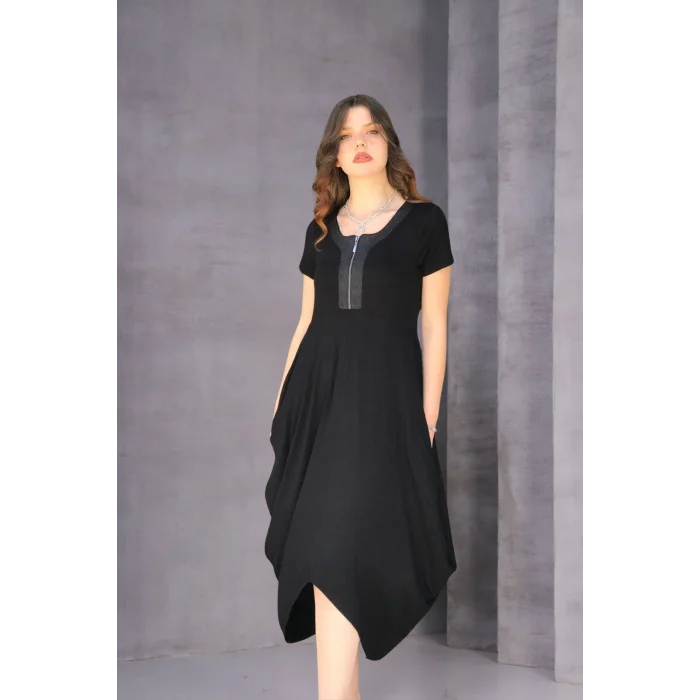 Önü Deri Garnili Bebekol Şalvar Elbise