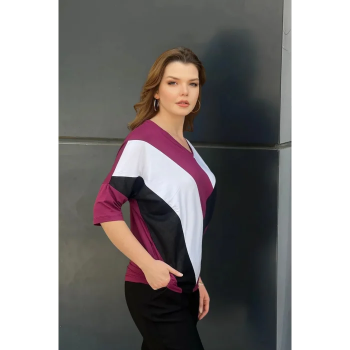 Önü Parçalı Suni Deri Detaylı Bluz