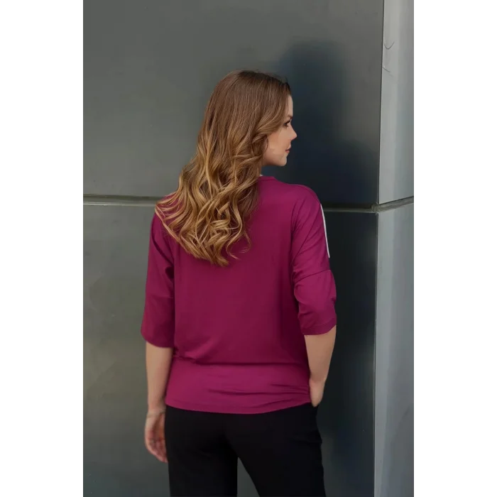 Önü Parçalı Suni Deri Detaylı Bluz