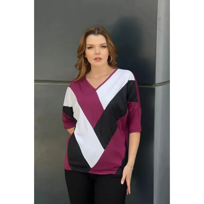 Önü Parçalı Suni Deri Detaylı Bluz