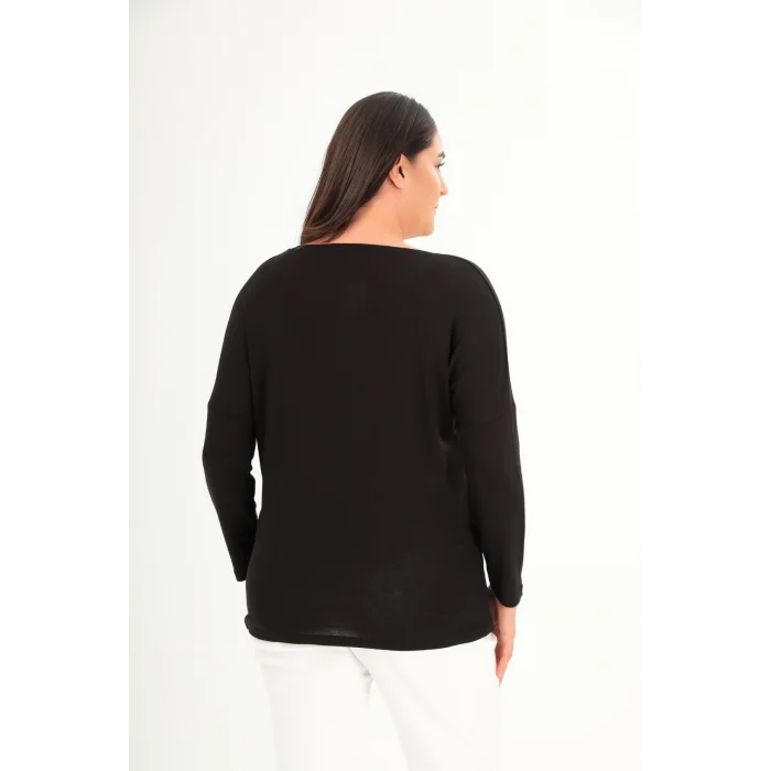 Önü Renkli Sim Taş Baskılı Bluz