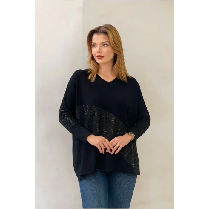 Önü ve Kolu File Detaylı Bluz