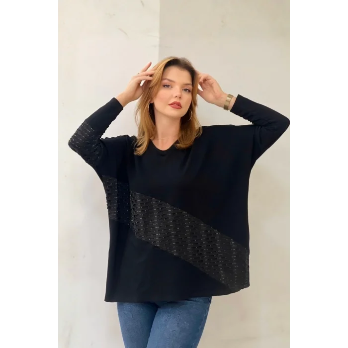 Önü ve Kolu File Detaylı Bluz