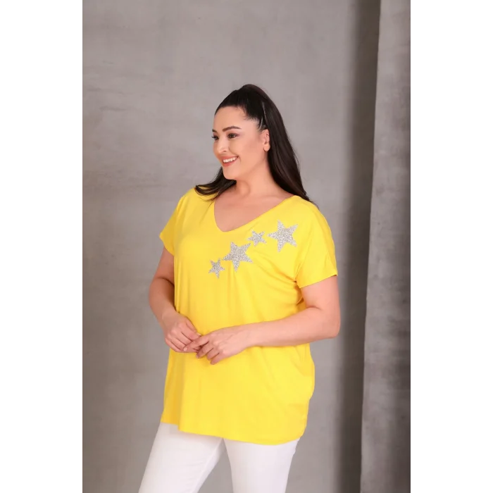 Önü Yıldız Taş Baskılı Bluz