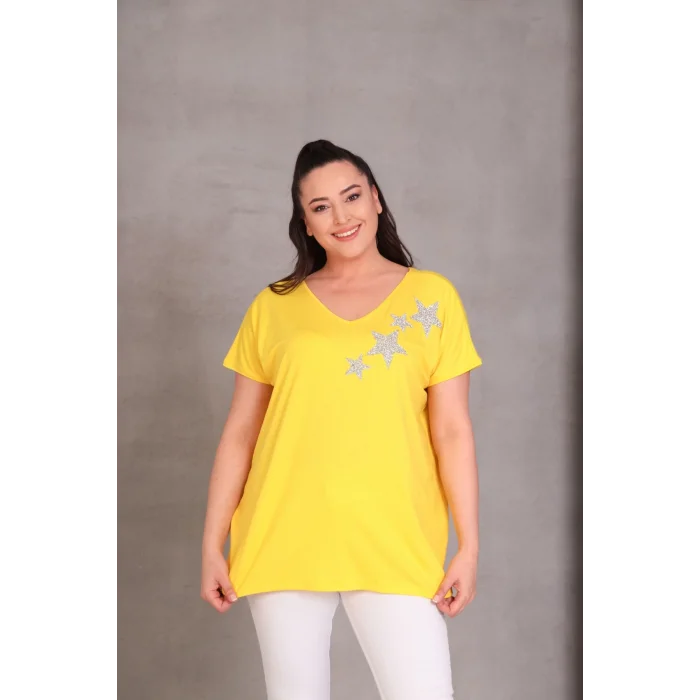 Önü Yıldız Taş Baskılı Bluz