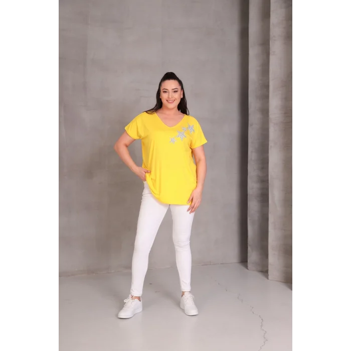 Önü Yıldız Taş Baskılı Bluz