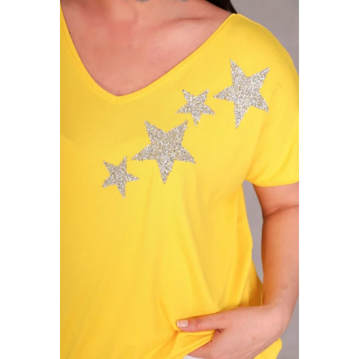 Önü Yıldız Taş Baskılı Bluz