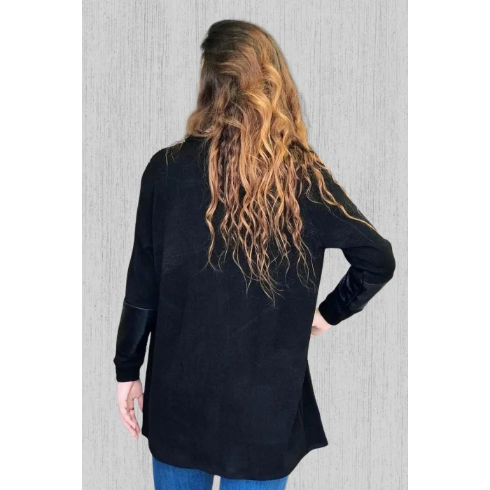 Pul Ve Suni Deri Detaylı Hırka