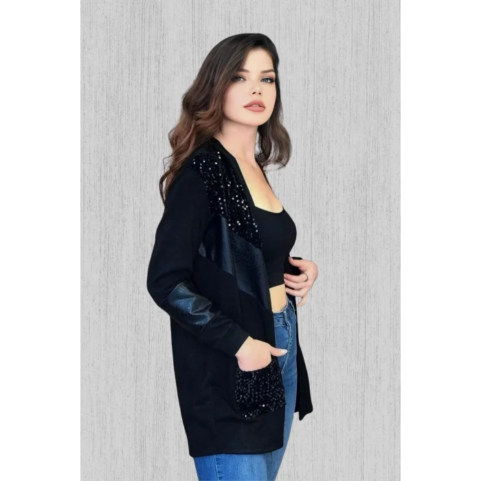 Pul Ve Suni Deri Detaylı Hırka