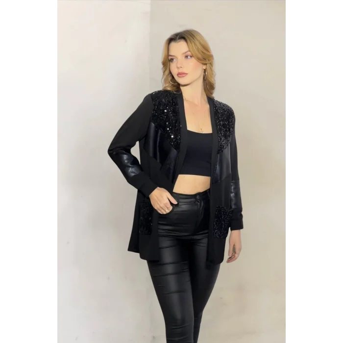 Pul Ve Suni Deri Detaylı Hırka