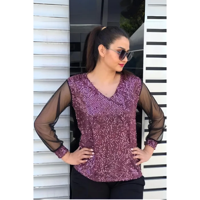 Pullu Kolları Tül Bluz