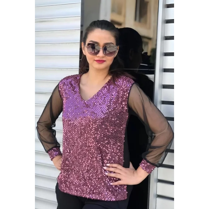 Pullu Kolları Tül Bluz