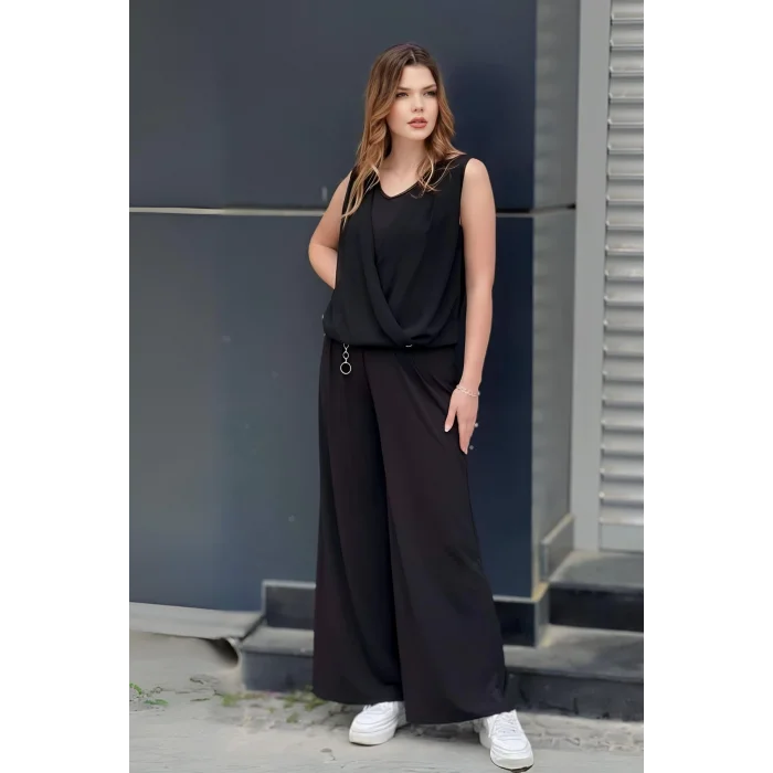 Şifon Garnili Zincir Kemerli Tulum