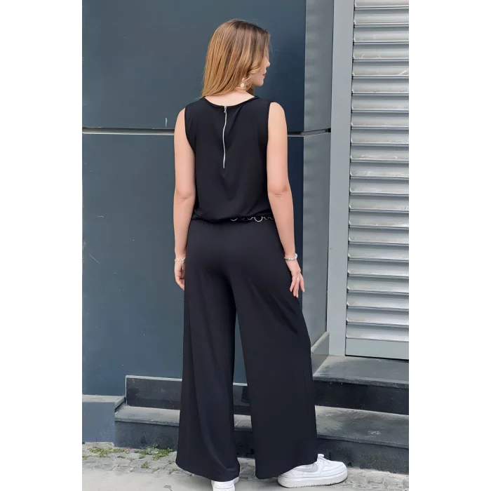 Şifon Garnili Zincir Kemerli Tulum