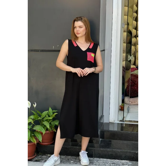 Sırtı Çarpraz Biyeli Yırtmaçlı Elbise