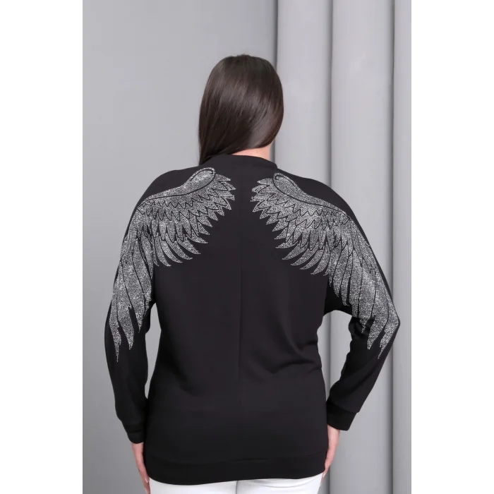 Sırtı Kanat Taş Baskılı Sweatshirt