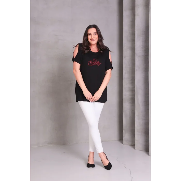 Sırtı Kelebek Taş Baskılı Zincir Detaylı Bluz