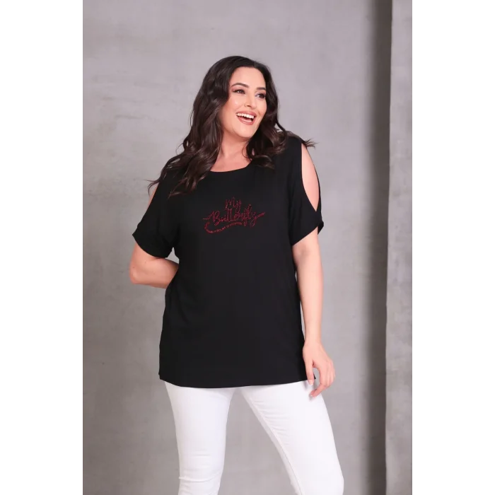 Sırtı Kelebek Taş Baskılı Zincir Detaylı Bluz